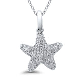 14K White Gold .11ct F SI Round Diamond Pave Set Starfish Pendant Necklace 18" Chain