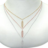 14K Gold Diamond Feather .18ct Pendant Necklace 16"+2" Ext