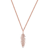 14K Gold Diamond Feather .18ct Pendant Necklace 16"+2" Ext