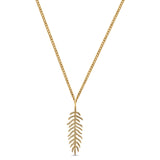 14K Gold Diamond Feather .18ct Pendant Necklace 16"+2" Ext