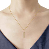 14K Gold Diamond Feather .18ct Pendant Necklace 16"+2" Ext