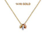 14K Tri Color Gold Round CZ Pendant Necklace 17