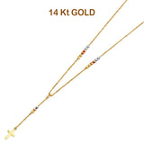 14K Tri Color Gold Beads Ball Rosary Necklace 17" + 1" Extension