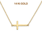 14K Yellow Gold Side Way Cross Necklace 17" + 1" Extension