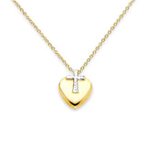 14K Two Tone Gold Cross Heart Necklace 17" + 1" Extension