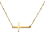 14K Yellow Gold Side Way Cross Necklace 17" + 1" Extension