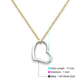 14K White Gold Heart Necklace 17" + 1" Extension