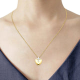 14K zweifarbige Gold-Kreuz-Herz-Halskette 17" + 1" Verlängerung