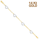 14K Two Tone Gold Light Bracelet Chain with Heart 7.5" Extension