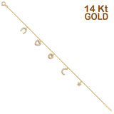 14K Yellow Gold Light CZ Bracelet Chain 7" + 1" Extension