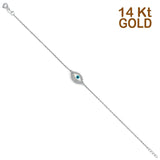 14K White Gold CZ Evil Eye Bracelet Chain 7" + 1" Extension