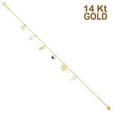 14K Two Tone Gold Dangling Light Bracelet Chain 7" + 1" Extension