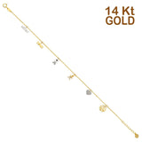 14K Two Tone Dangling CZ Light Bracelet Chain 7" + 1" Extension