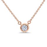 14K Gold .06ct Bezel Solitaire Round Diamond Pendant 18" Necklace