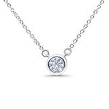 14K Gold .06ct Bezel Solitaire Round Diamond Pendant 18" Necklace