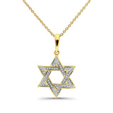 14K Gold 0.10ct Jewish Star Of David Diamond Pendant 18" Necklace