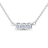 14K Gold 0.17ct Three Stone Round Diamond Pendant Necklace 18" Long