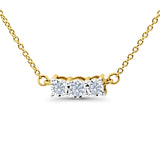 14K Gold 0.17ct Three Stone Round Diamond Pendant Necklace 18" Long