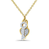 14K Gold 0.13ct Round Diamond Key To My Heart Pendant Necklace 18" Long