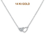 14K White Gold Double CZ Hearts Necklace 17