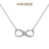 14K White Gold Infinity CZ Necklace 17" + 1" Extension