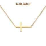 14K Yellow Gold Side Way Cross Necklace 17
