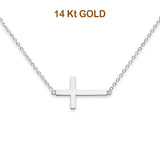 14K White Gold Side Way Cross Necklace 17