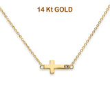 14K Yellow Gold CZ Side Way Cross Necklace 17