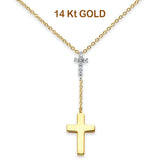 14K Two Tone Gold CZ Cross Necklace 17