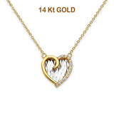 14K Two Tone Gold CZ Heart Necklace 17" + 1" Extension