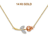 14K Tri Color Gold CZ Flower Necklace 17