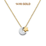 14K Two Tone Gold Moon & Star Necklace 17