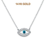 14K White Gold CZ Evil Eye Necklace 17" + 1" Extension