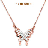 14K Two Tone Gold Butterfly Necklace 17" + 1" Extension