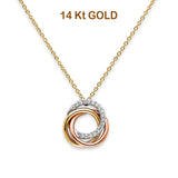 14K Tri Color Gold CZ 3 Rings Necklace 17" + 1" Extension