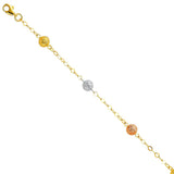 14K Tri Color Gold Light Bracelet Chain with Snow Ball 7" Extension