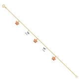 14K Tri Color Gold Hanging Charm Bracelet Chain 7" + 1" Extension