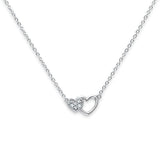 14K White Gold Double CZ Hearts Necklace 17" + 1" Extension