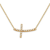 14 K Gelbgold, seitlich gebogene CZ-Kreuz-Halskette, 43 cm + 2,5 cm Verlängerung