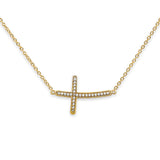 Seitliche Kreuz-Halskette aus 14-karätigem Gelbgold mit CZ, 43,2 cm + 2,5 cm Verlängerung