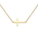 Seitliche Kreuz-Halskette aus 14-karätigem Gelbgold, 43,2 cm + 2,5 cm Verlängerung