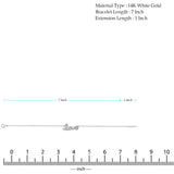 14K White Gold Light CZ Bracelet Chain 7" + 1" Extension
