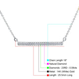 14K Gold 0.09ct Diamond Trendy Bar Pendant 18" Necklace