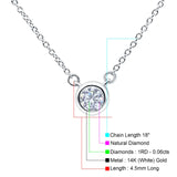 14K Gold .06ct Bezel Solitaire Round Diamond Pendant 18" Necklace