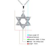 14K Gold 0.10ct Jewish Star Of David Diamond Pendant 18" Necklace