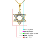 14K Gold 0.10ct Jewish Star Of David Diamond Pendant 18" Necklace