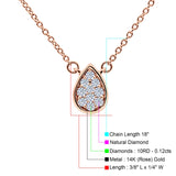 14K Gold 0.12ct Diamond Pear Shape Solitaire Pendant Necklace 18"