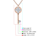 14K Gold 0.08ct Round Diamond Key Pendant Necklace 18" Long