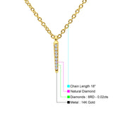14K Gold 0.02ct Trendy Diamond Vertical Drop Pendant Necklace 16"+2" Ext.