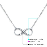 14K White Gold Infinity CZ Necklace 17" + 1" Extension